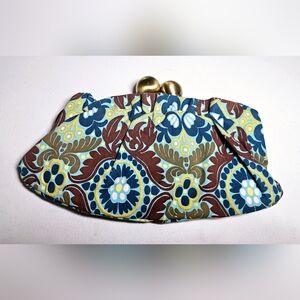 LuLu green brown bohemian print large kiss lock rouged clutch purse